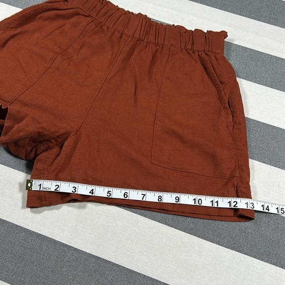 Abercrombie & Fitch Womens High Waist Linen Shorts Rust Orange Small Boho Summer - Picture 3 of 10